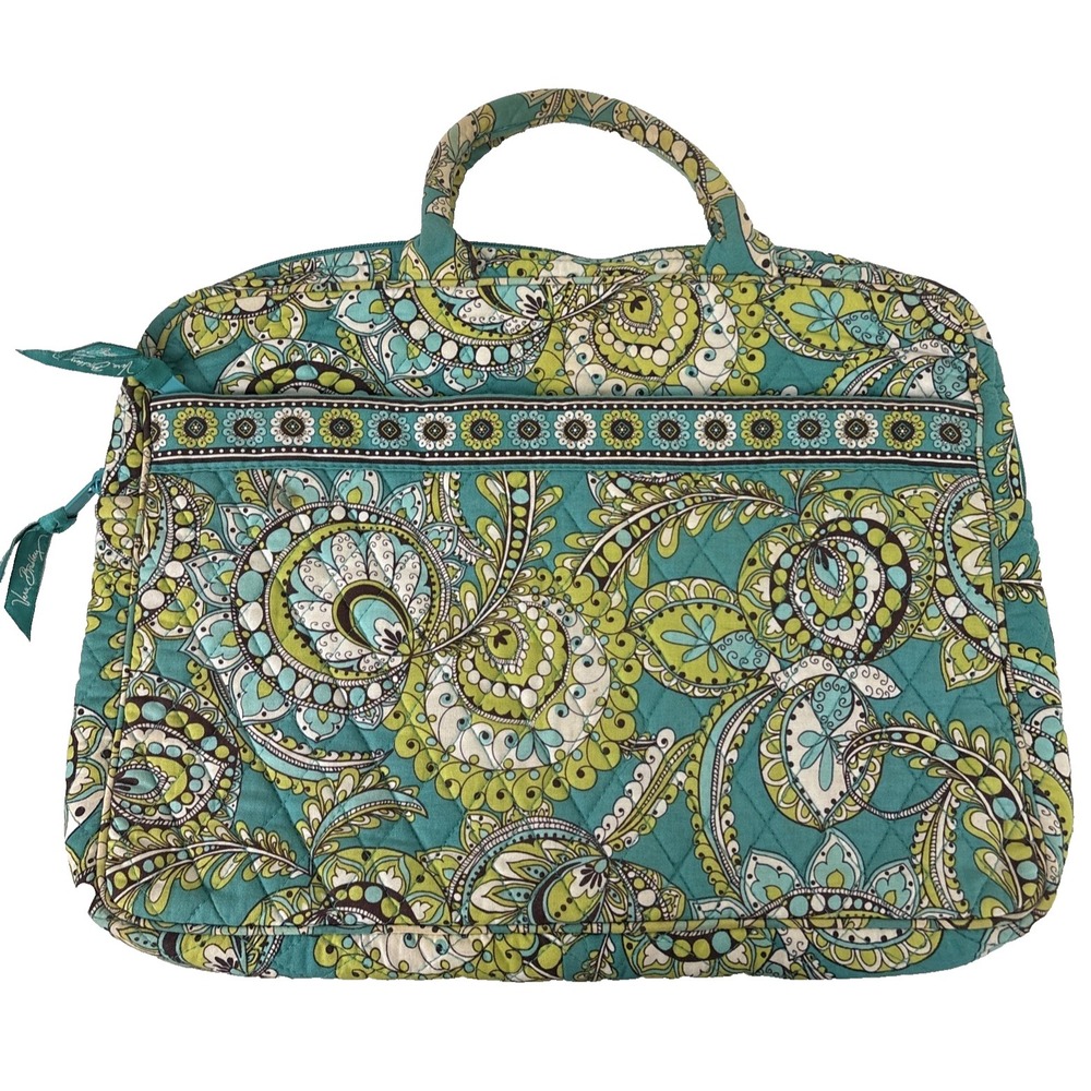 Vera Bradley Quilted Laptop Bag Case 14" X 11" Peacock Paisley Blue Green Preppy
